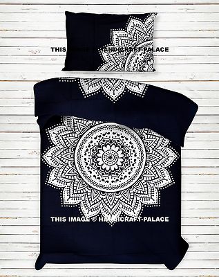 White Ombre Mandala Black Duvet Cover Bohemian Blanket Twin Decor Set Reversible
