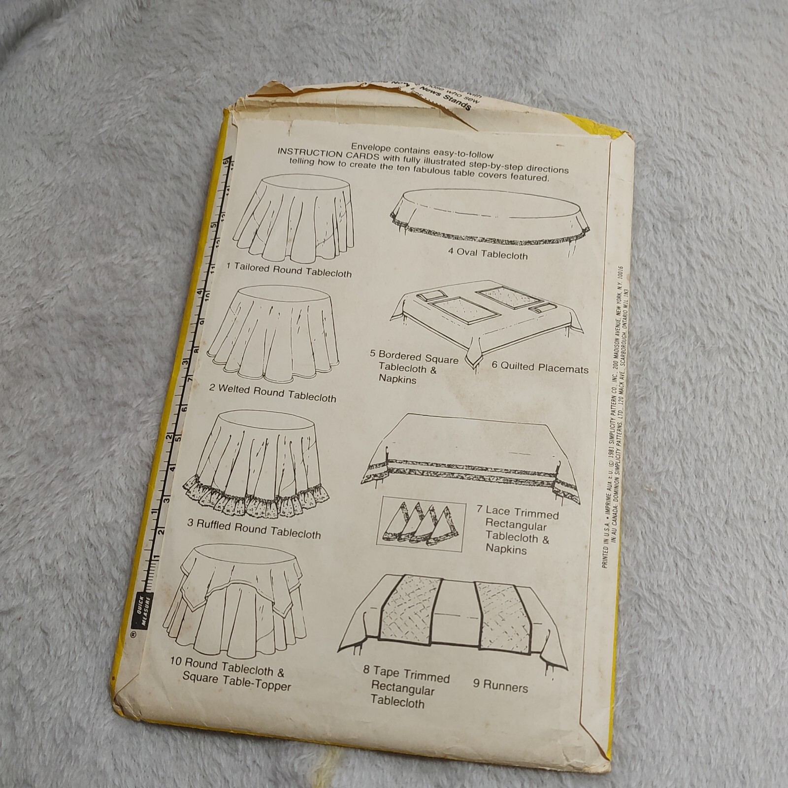 Tablecloth Sewing Pattern Simplicity Instruction Cards # 120 Table ...