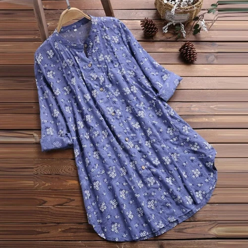 Women Linen Cotton T-Shirt Dress Plus Size Ladies Casual Baggy Tunic Tops Blouse - Bild 4 von 20