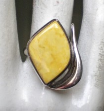 Vintage LARGE Sterling Silver Baltic Butterscotch Egg Yolk Amber Statement Ring