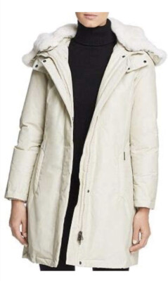 $935 NWT WOOLRICH Bow Bridge Teflon Down Coat Fur Parka Ivory 