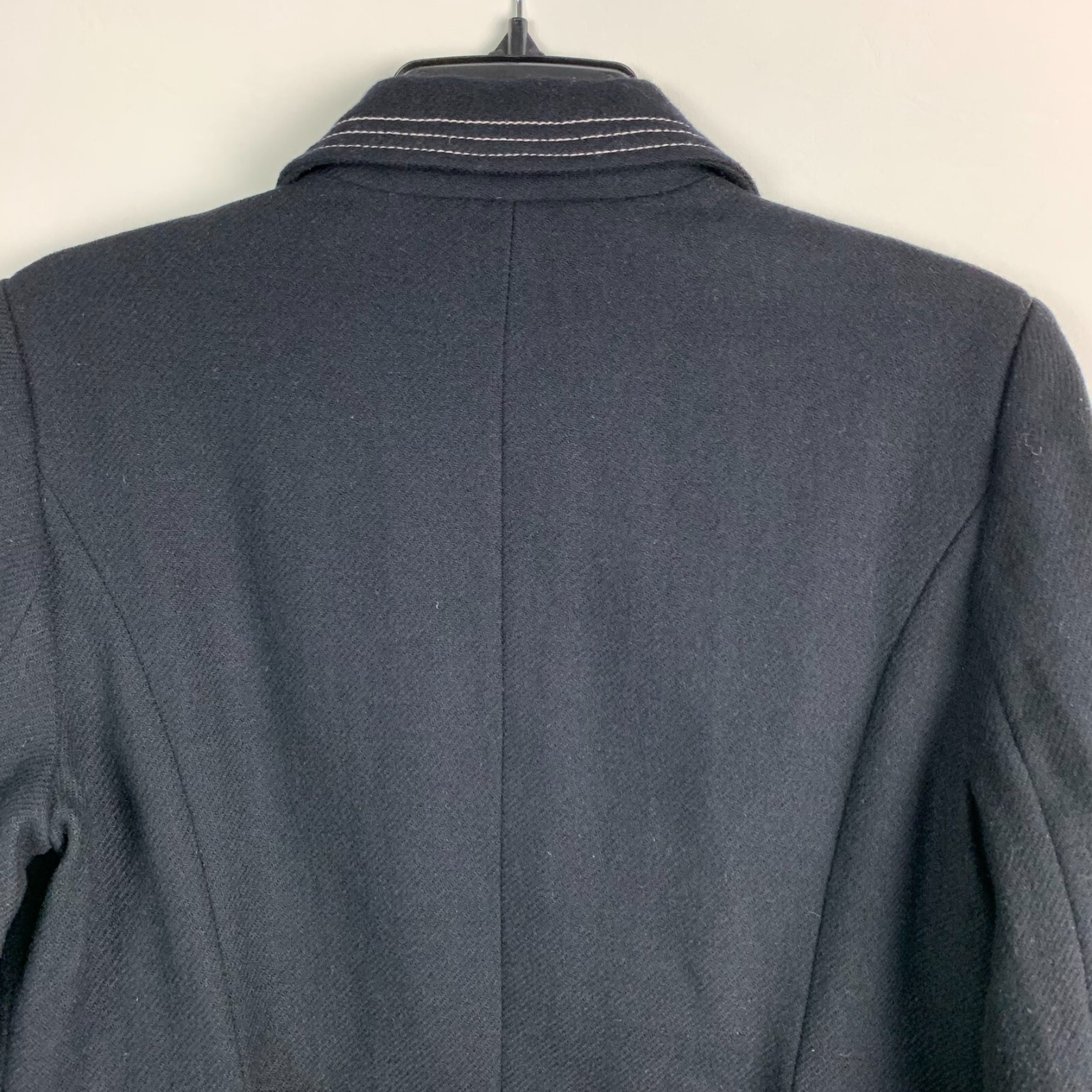 GAP Jacket Black Wool Blend Collared White Stitch… - image 5