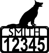German Shepherd Sitting Personalized Dog Sign with Name  House Numbers - Made