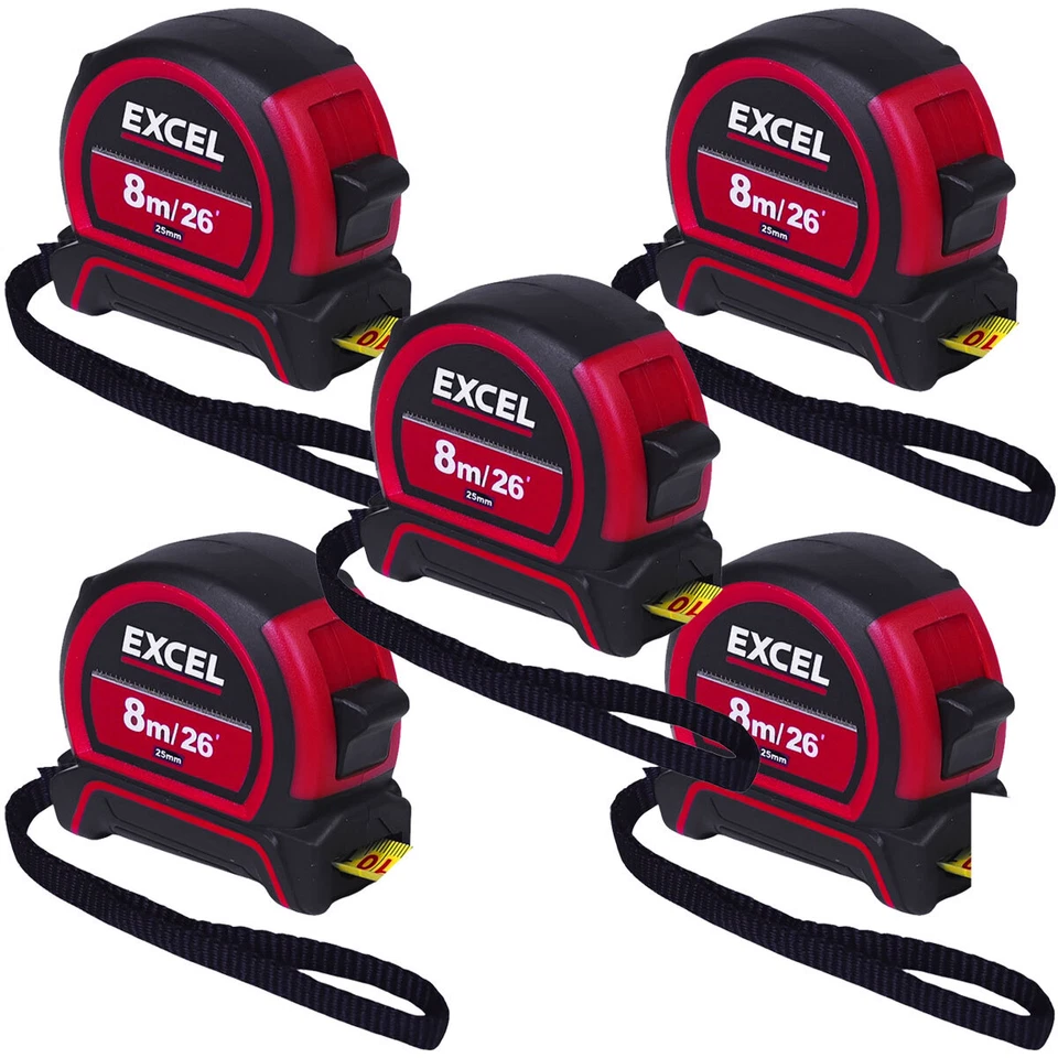 Excel PVC Tape Measure 8m 26ft Measure Metric / Imperial Pack of 5