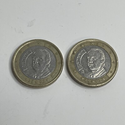 #ad Spain Espana 2002 1 Euro coin x2 Stamped M Rare C $742.24