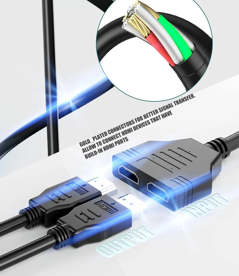 4K HDMI Cable Adapter Male To Dual Female 2.0 Converter 1 in 2 out Y Splitter TV - Image 4 of 4