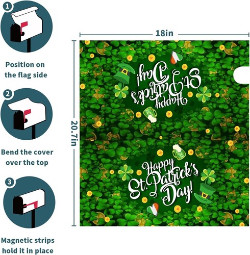 Durable 21x18 Inches St. Patrick's Day Magnetic Mailbox Cover in Green Shamrock - Picture 8 of 10