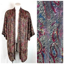 Vintage 80s Sheer Metallic Paisley Open Front Kimono Style Cardigan One Size