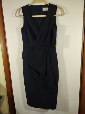 ELIZA Dress, Size 2, Navy, Gathered Front, Sleeveless, Below Knee, V  neck-NWT