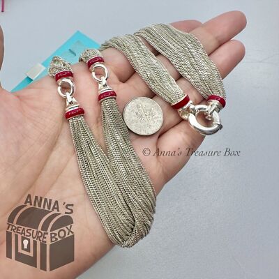 Tiffany & Co. 925 Silver Red Enamel Multi Strand Mesh 17