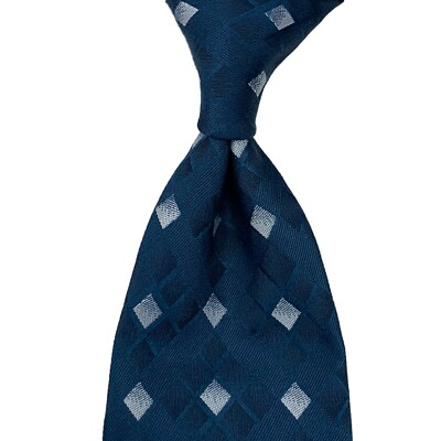 Charvet Place Vendôme ダークネイビー ネクタイ Charvet Place Vendome Tie - Navy Teal Diamond Spotted 100% Silk