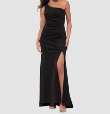 Xscape Women's Black Scuba Asymmetric One-Shoulder Side-Slit Gown Dress Size: 4