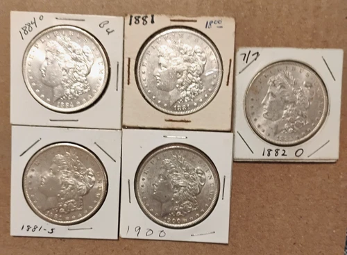 LOT OF FIVE AU/BU MORGAN DOLLARS
