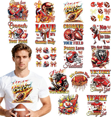 Football Iron on Transfers - 16 Sheets Red DTF Ready to Press Heat Patches Stick