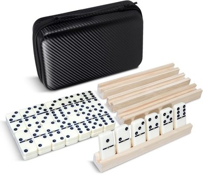 Dominos Set for Adults 28 Dominos with 4 Wooden Trays, Double 6 Dominoes Trav...