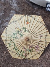 Vintage Asian Handcrafted Bamboo Rice Paper Parasol Umbrella 35" Plum Blossums