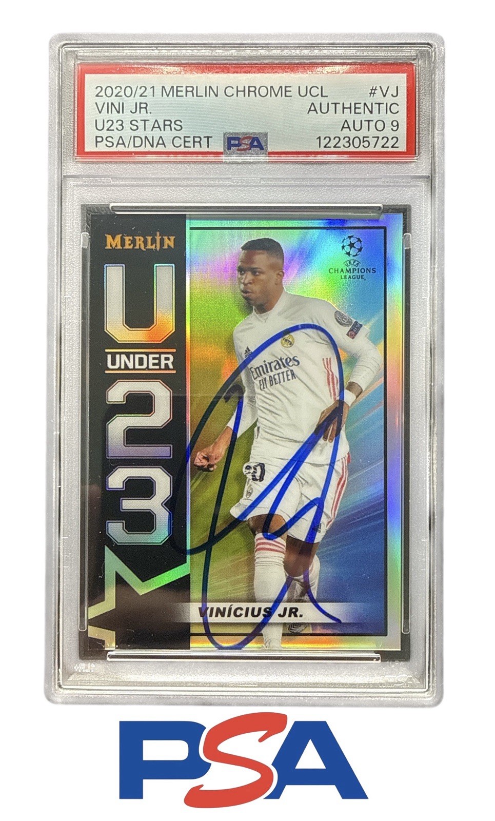 Vinicius Jr Signed 2020-21 Topps Merlin Chrome U23 Auto PSA/DNA 9 Real Madrid