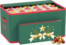 OMKSIH Christmas Ornament Storage Box with Dividers Green Holds 72 Ornaments