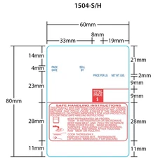 Digi 1504-S/H for DPS-2600/6000/7000 80mm 3" Core, Rd/Blu OW 3x 1800 Labels/Roll