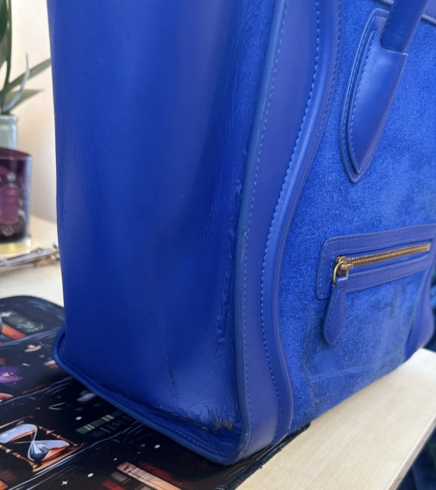 Celine Mini Luggage Tote -Blue Suede & Leather - Image 2 of 4