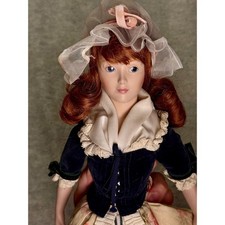 Vintage Franklin Mint Heirloom Porcelain Doll Auburn Hair Blue Eye Velvet Floral