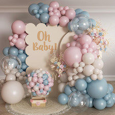 Gender Reveal Balloon Arch Kit 139Pcs Dusty Pink and Fog Blue Balloons White San
