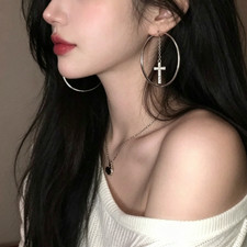 Y2k Sweet Cool Rhinestone Cross Circle Drop Earrings Y2k Sweet Cool Rhinestone Cross Circle Drop Earrings