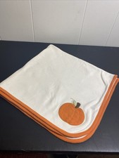 Vintage Y2K 2007 Gymboree Receiving Baby Blanket White Orange Pumpkin Reversible