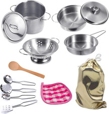 Mini Play Pots and Pans Toys for Kids Kitchen Playset Pretend Cookware Utensi...
