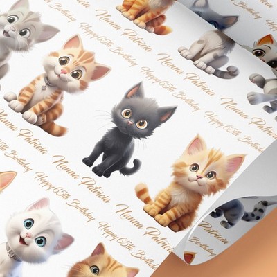 Personalisiertes Geschenkpapier Katze | süße Cartoon Katzen | beliebiger Name & Alter | Geburtstag