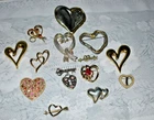 Great Vintage Lot of Heart Gold-Tone Silver-Tone Brooches Costume Jewelry