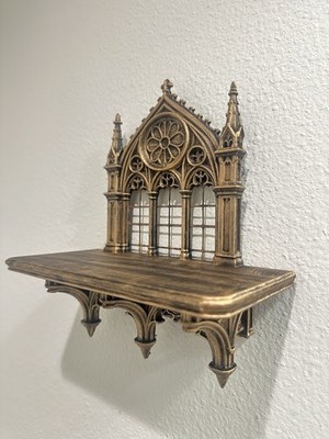 Painted Gothic Cathedral Wall Shelf Medieval Church Window Decor Dark Academia