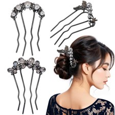 3 PCS Black Metal Hair Fork Pins Elegant Chignon Bun Twist Styling Accessories