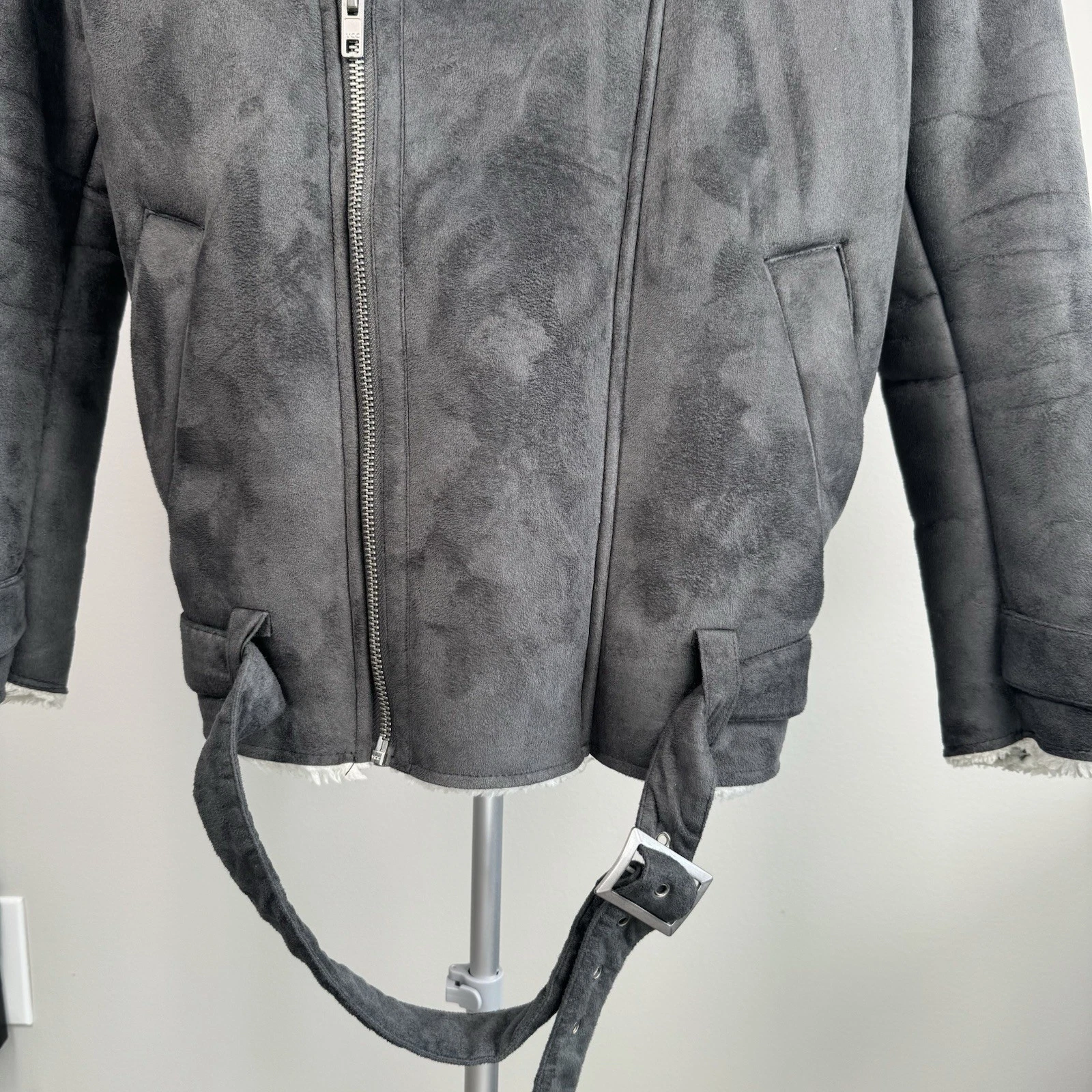 Topman Gray Faux Shearling Jacket Coat - Men's Size Small -  Zipper Closure image 3