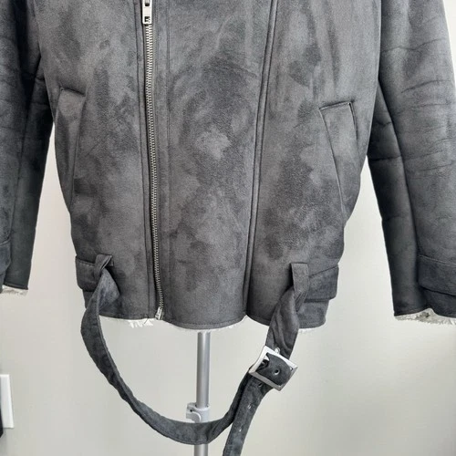 Topman Gray Faux Shearling Jacket Coat - Men's Size Small -  Zipper Closure image 3