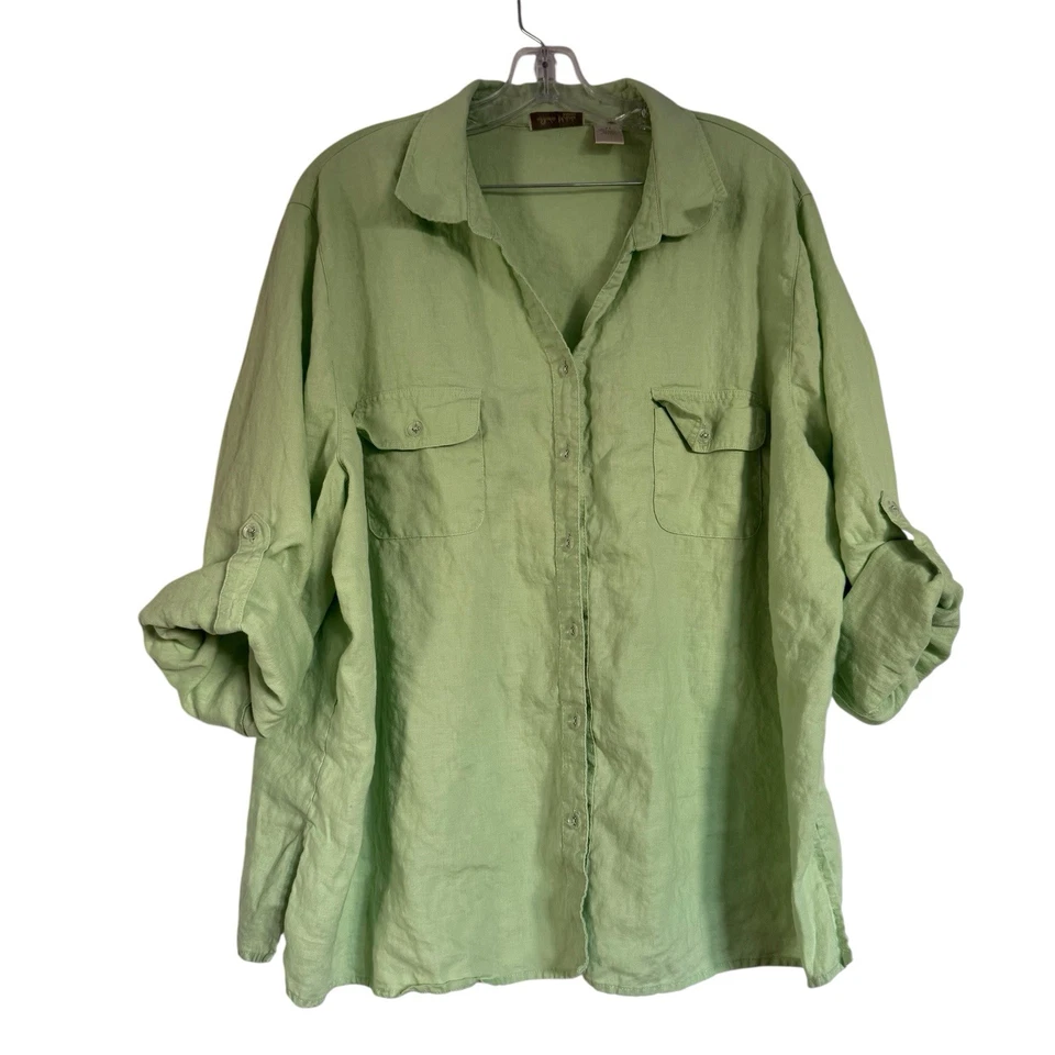 Studio Works Linen Button Down Shirt Chartreuse Green 3X - Image 3 of 4