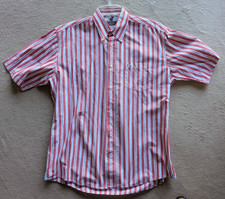 Peter Fitch Herren Kurzarm Hemd Button-Down Weiß/Rot gestreift Gr 41-42  100% BW