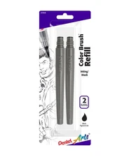 Pentel Arts Brush Pen Marker Ink Cartridge Refill 2 Pack Permanent Black Ink