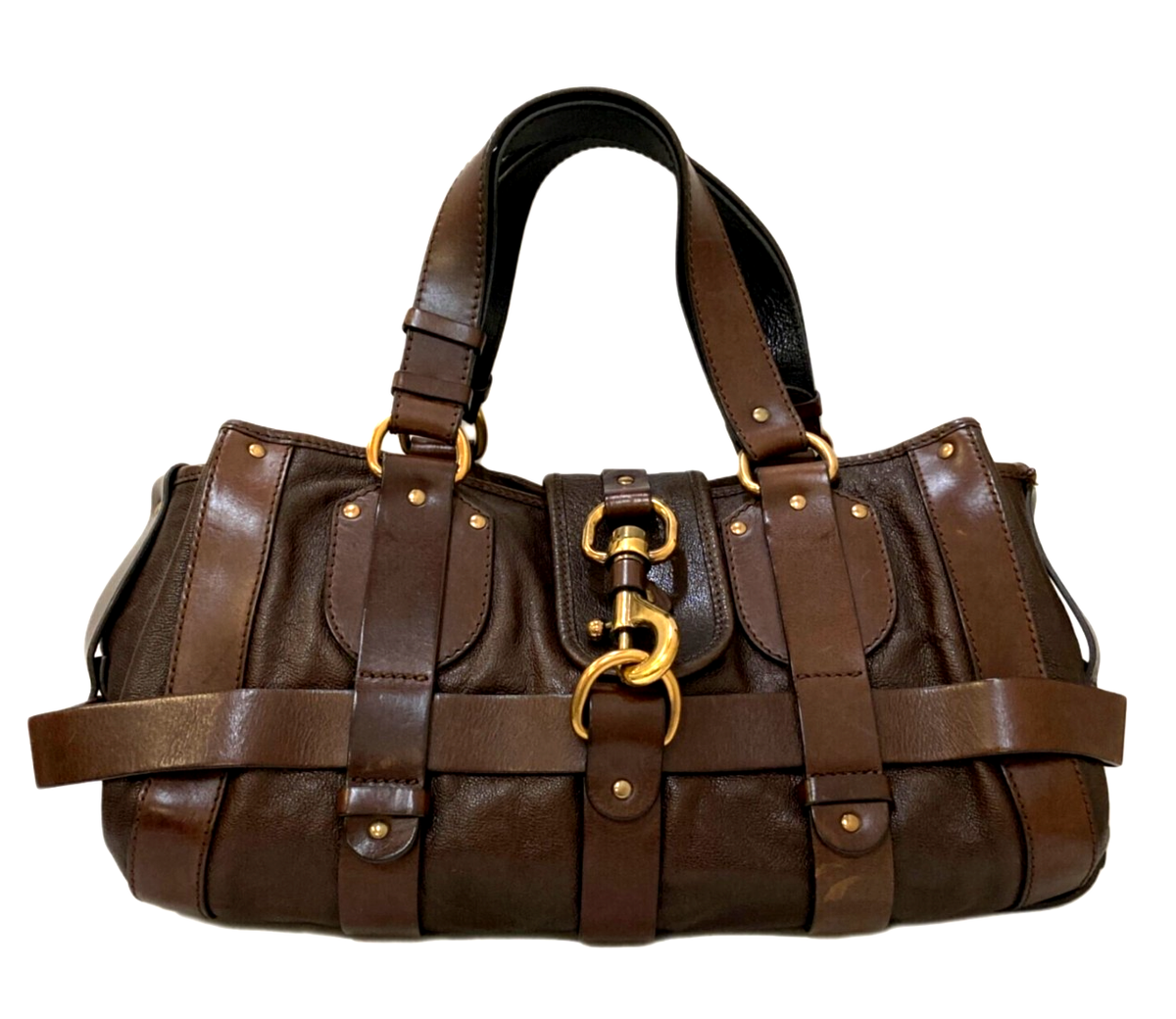 Chloe Kerala 2Way Boston Tote Handbag Brown Leather Bag 01-08-51