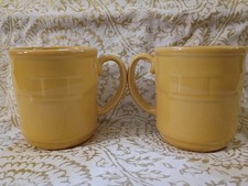 Longaberger woven traditions coffee mugs Butternut Yellow set of 2 Made in USA