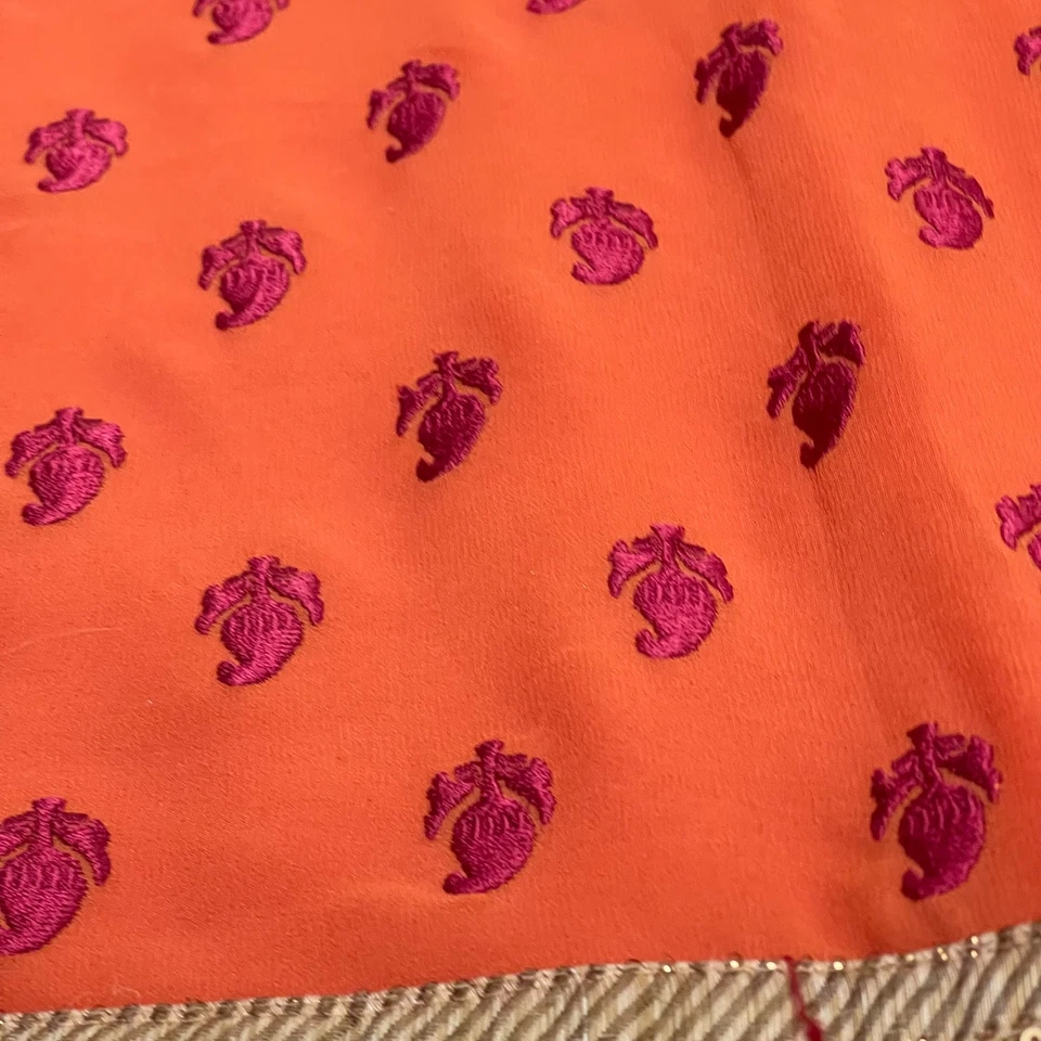 Sagar Exclusive Indian Saree Orange Red Green and Gold Embroidered Varsha Patel - Image 2 of 4