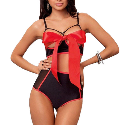 iCOLLECTION Rochelle 2-Piece Bow Bra and Panty Set sz s Small Red Black