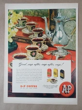 1940s A&P Coffee Silver Service Cup Saucer Butler Rich Vintage Poster Print Ad