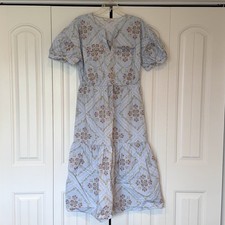 LOFT Tuilerie Balloon Sleeve Pocket Midi Dress Sz L Floral Print Tiered Blue