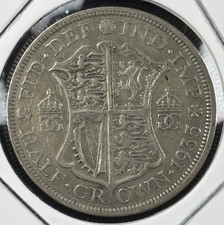 UK 1935, ½ Crown - George V 4th type 50% Silver Content Coin