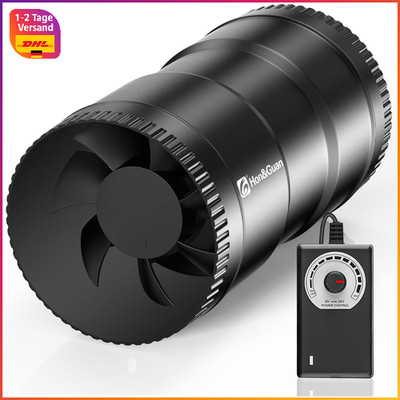 Inline-Rohrventilator 100mm 221m³/h Regelbar Abluftventilator Schwarz für