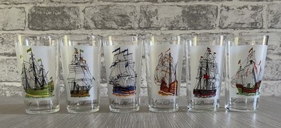 6er Set Vintage Luminarc Maritim Trinkgläser Maritim - Segelschiffe 70er