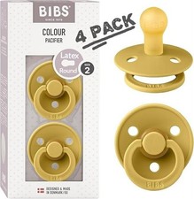 4 pack Bibs Pacifiers Color Collection mustard Latex round nipple size 2 -Shlf