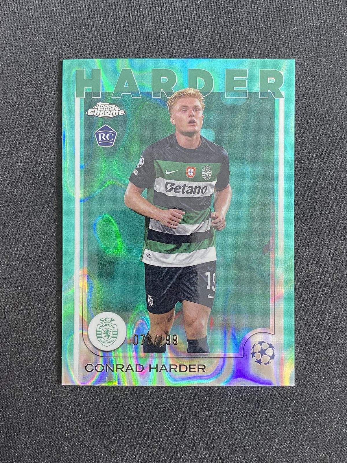 Conrad Harder 2024-25 Topps Chrome UEFA Aqua Lava Refractor 073/199 RC #177