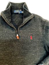 Polo Ralph Lauren Men's Gray Quarter-Zip Sweater Size M 1/4 Mock Neck Pony